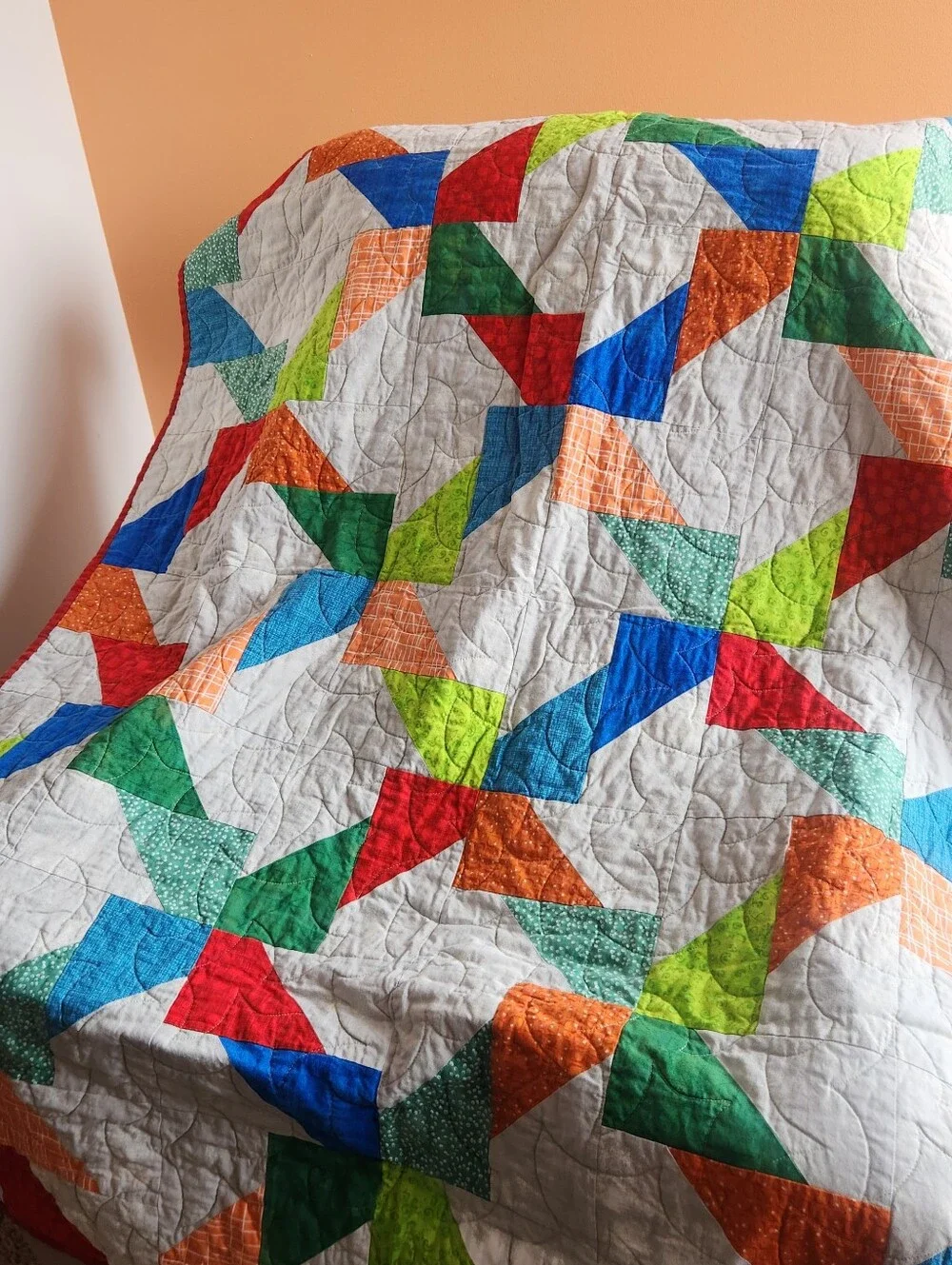 HANDMADE Patchwork Quilt Throw 40 x 50 Face Card Backing Geometric Cotton